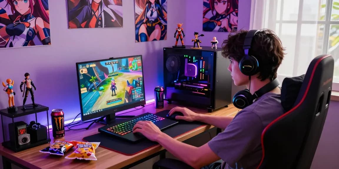Enjoying popular hentai games in a vibrant gaming room with colorful decor.