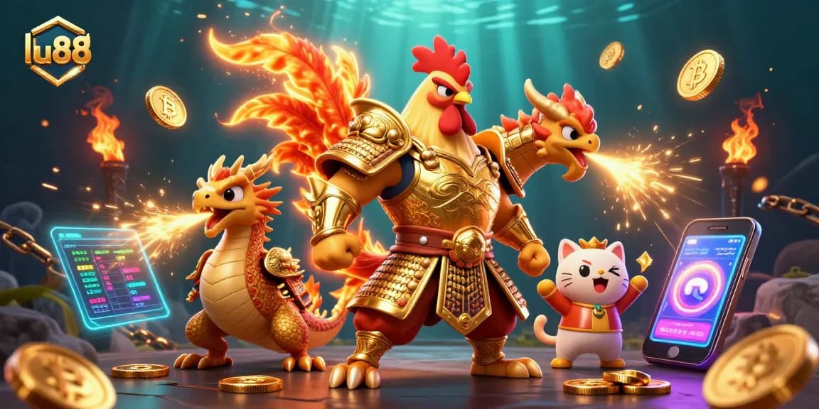 Engage with lu88's thrilling crypto casino scene featuring vibrant characters and dynamic elements.