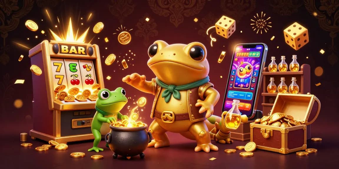 Taruhan SBOBET dengan salamander alkemis dan banyak koin emas di kasino digital.