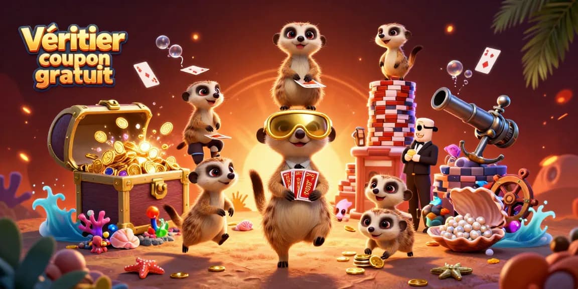 Vérifier coupon gratuit avec des meerkats animés gérant un casino rempli de trésors sous-marins