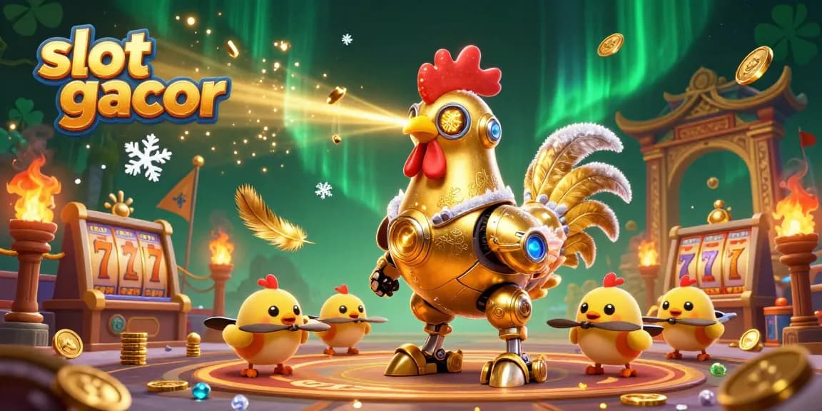 Engage with thrilling slot gacor action featuring a golden rooster robot and baby chick drones!