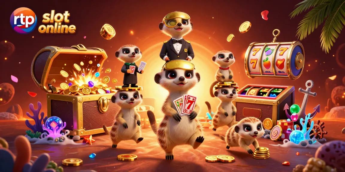 Menangkan rtp slot online dengan ilustrasi kasino karnaval yang penuh aksi oleh koloni meerkat.