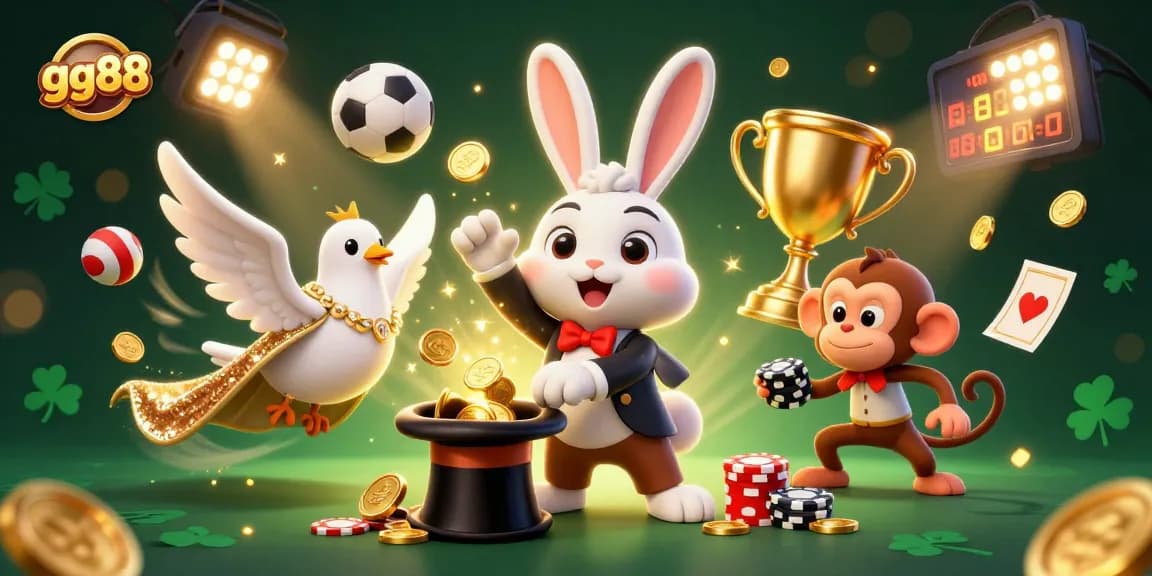 Engaging the charms of gg88, a magician rabbit reveals hidden treasures while surrounded by exciting casino elements.