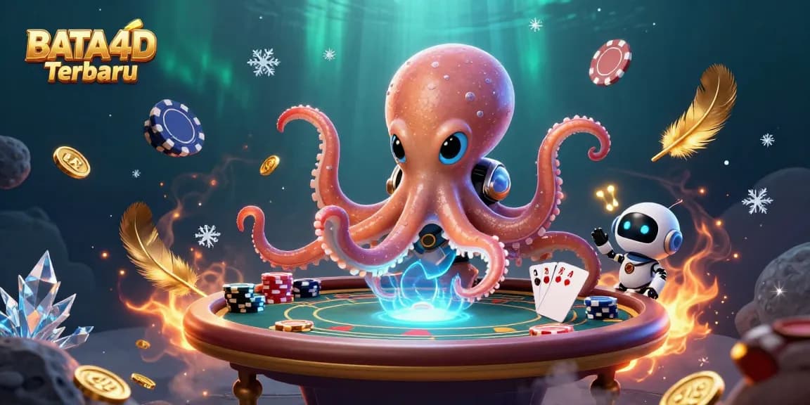 Permainan kartu poker di goyang BATA4D Terbaru dengan karakter unik dan elemen kasino yang meriah.
