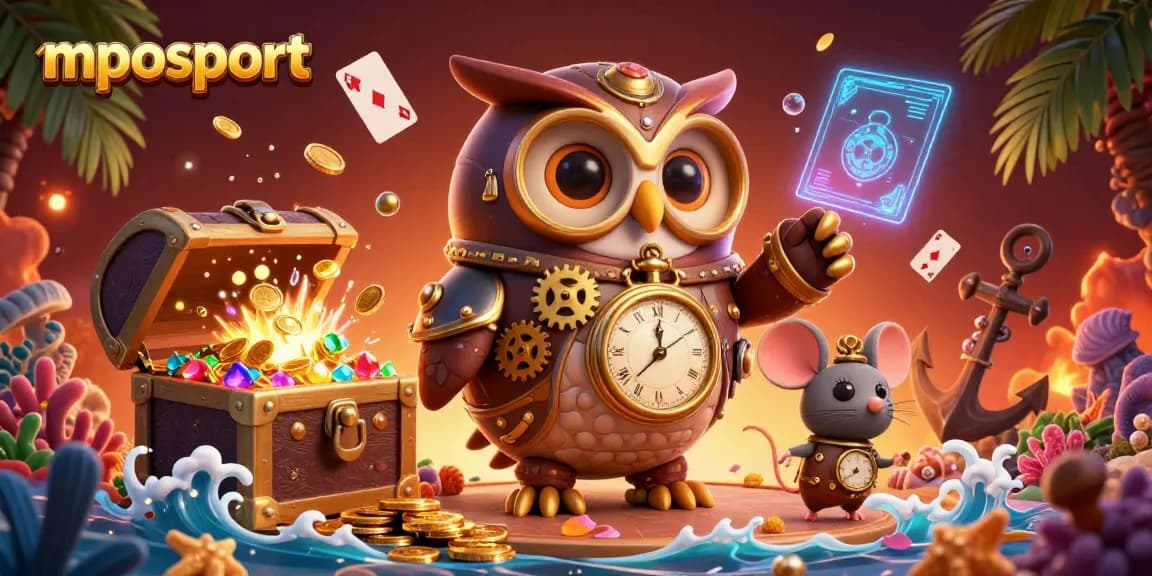 Experience the excitement of mposport's dynamic casino environment with vibrant 3D characters and elements.