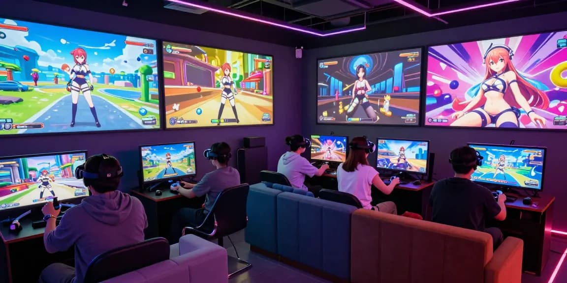 Players immersed in a 3D ecchi game environment, showcasing vibrant graphics and engaging gameplay.