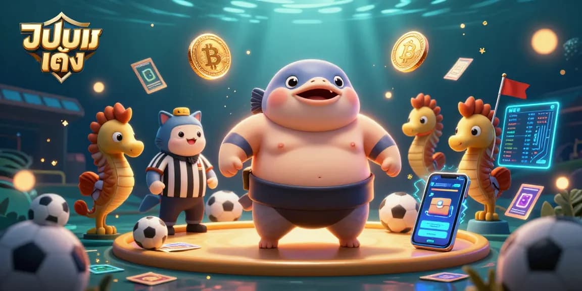 Engage in แทงบอลเต็ง with lively fugu and seahorse spectators at a dynamic underwater sports betting scene.