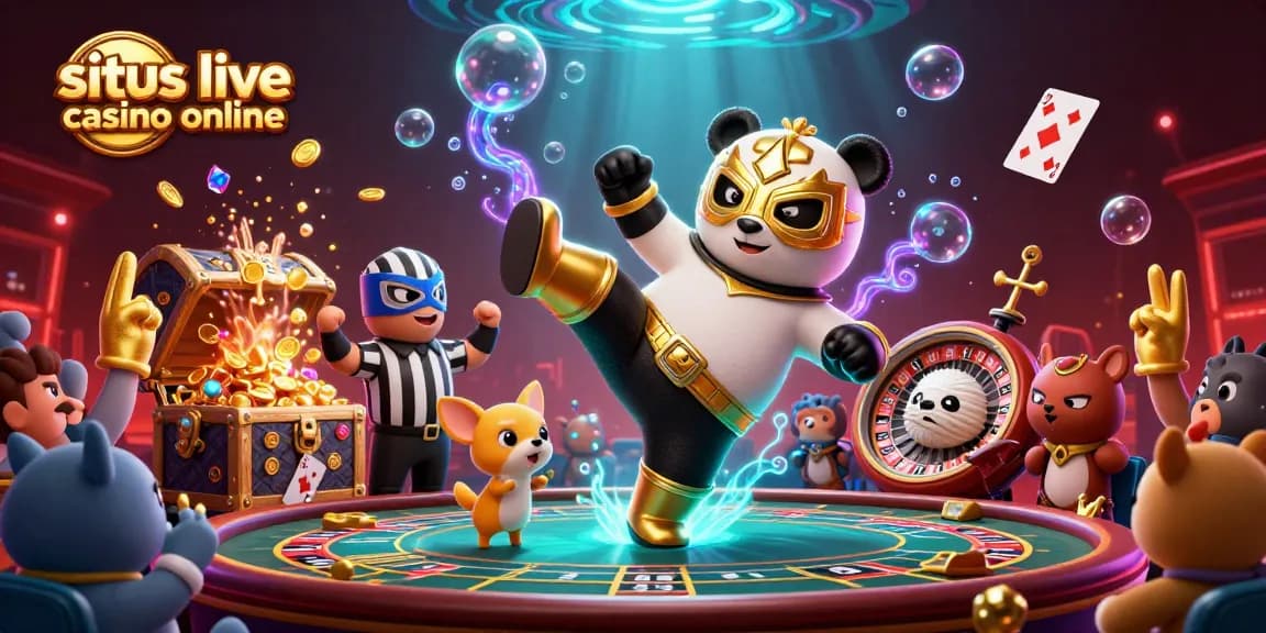 Experience the thrill of situs live casino online with animated characters and vibrant casino elements.