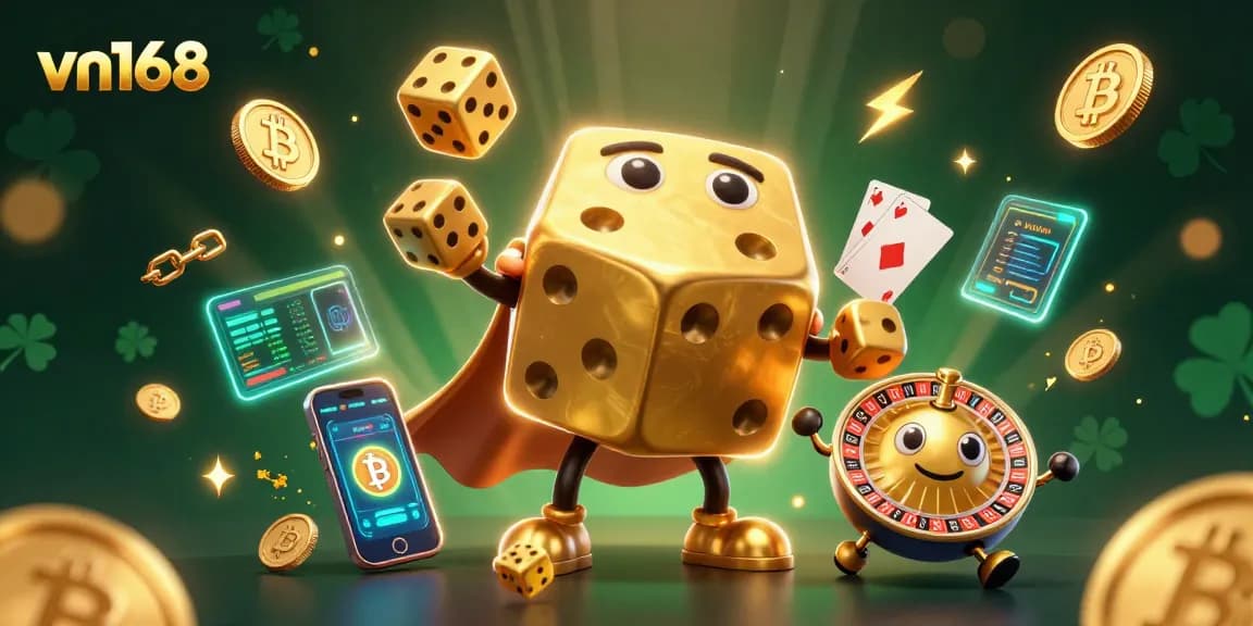 Engage with vn168 by enjoying vibrant casino games featuring golden dice, crypto coins, and dynamic elements.