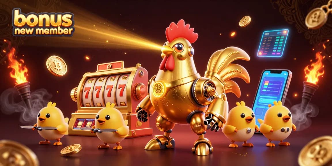 Engage with the bonus new member offer at our casino featuring vibrant 3D elements and exciting game symbols.