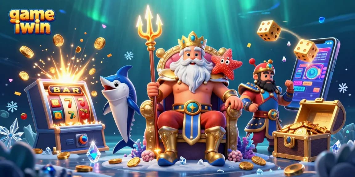 Experience game iwin with vibrant casino scenes featuring Neptune and dynamic slot machines.