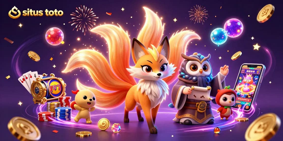 Experience the excitement of situs toto with a dazzling 3D illustration of a lucky nine-tailed fox beside an owl sage.
