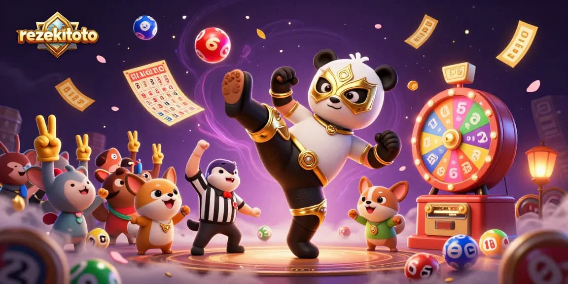 Experience lottery excitement with rezekitoto as the panda wrestler delivers an impressive flying kick during the game!