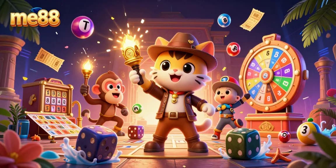 Engage with me88's vibrant casino experience surrounded by exciting gambling elements.
