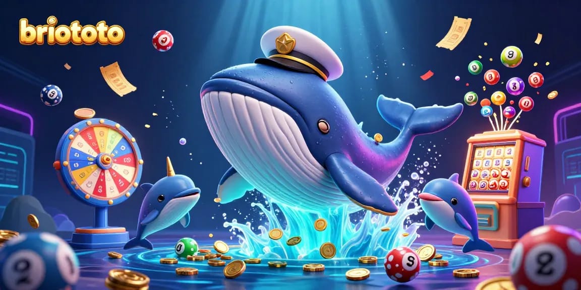 Briototo showcases a lively casino scene with vibrant characters like a whale and narwhal, surrounded by festive gambling elements.