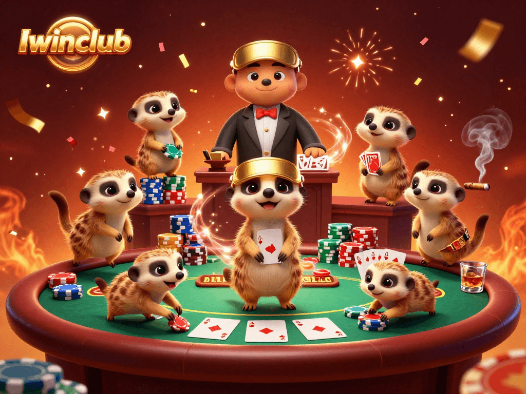 Iwinclub meerkats run an engaging casino operation with festive elements and poker games.