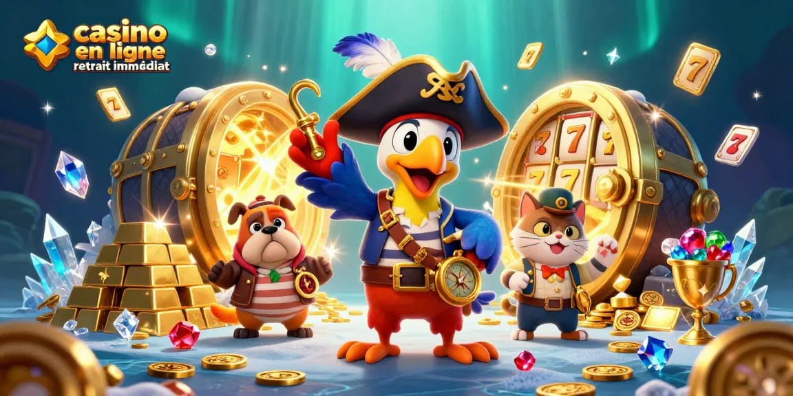 Create winning strategies with casino en ligne retrait immédiat illustration featuring pirates, gold, and casino elements.