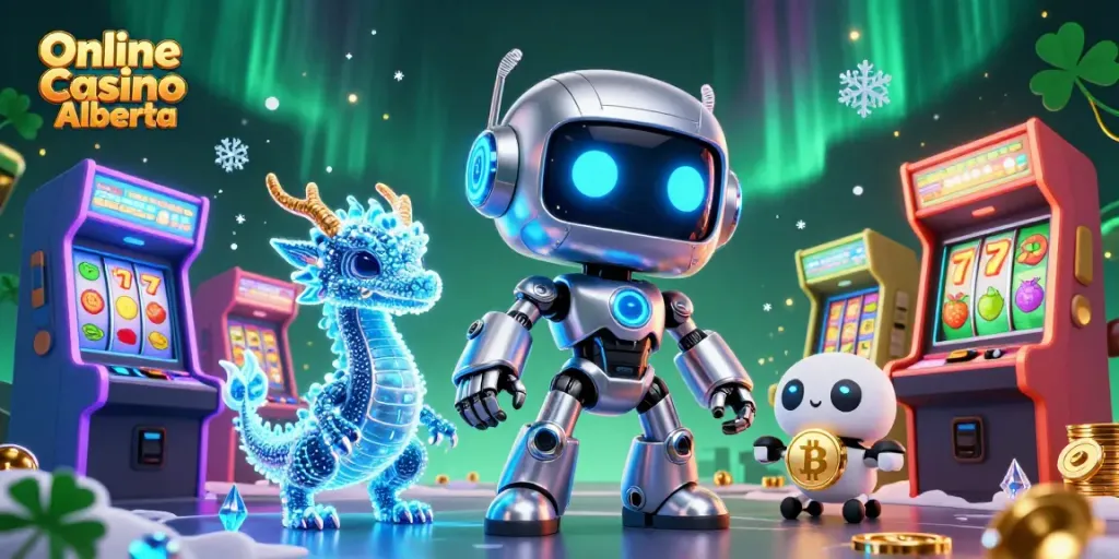 Experience the thrill of Online Casino Alberta with engaging games and vibrant visuals in a digital illustration.