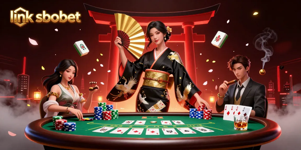 Place your bets on link sbobet with an elegant Asian woman in an artistic casino scene.