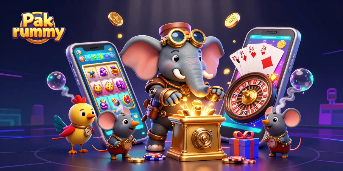 Engage in thrilling Pak rummy action with a vibrant steampunk gaming scene featuring a lively elephant engineer.