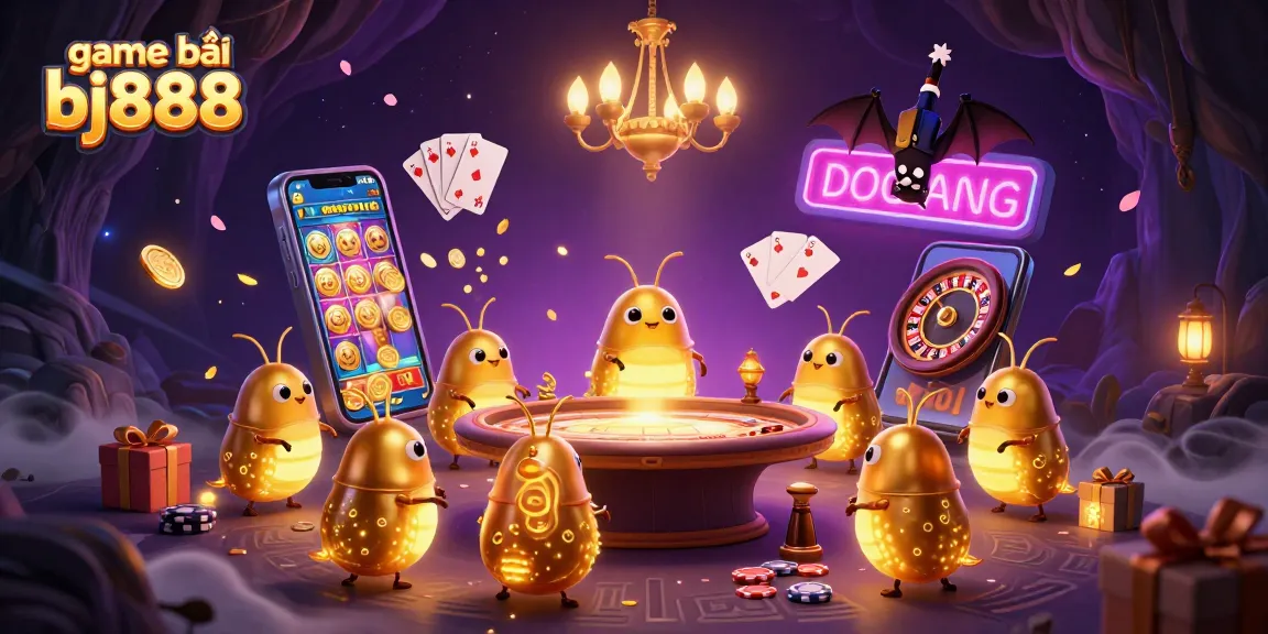 Play exciting game bài bj888 with glowworms illuminating a vibrant casino scene.