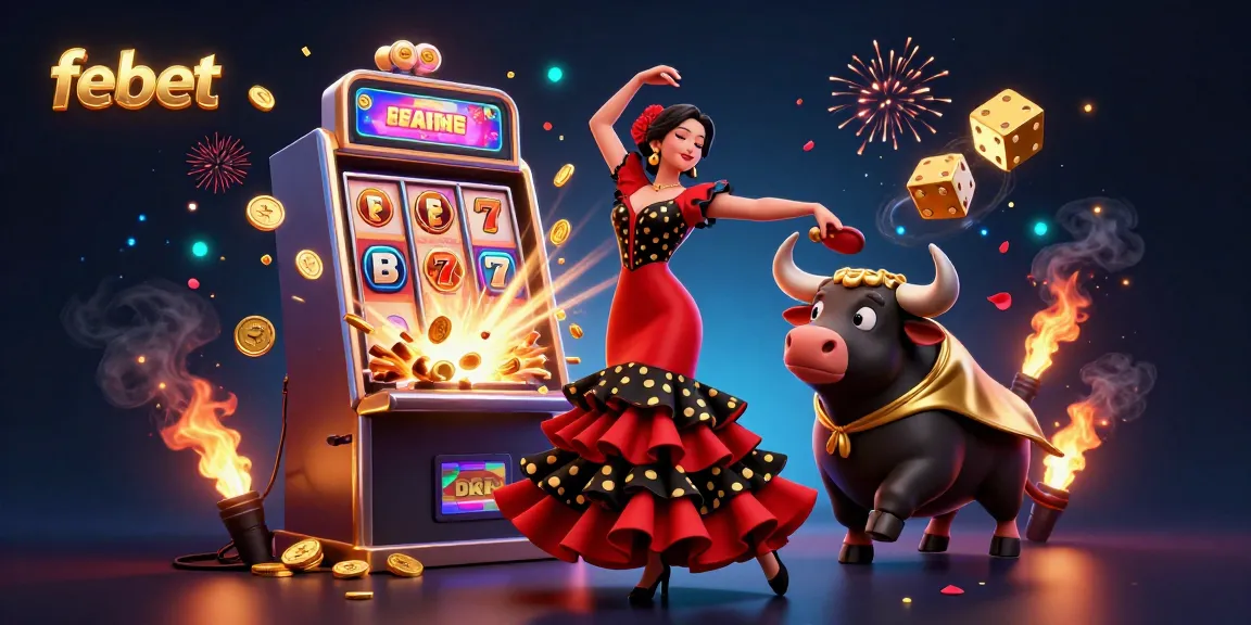 Spin the reels with febet’s vibrant digital casino scene featuring a flamenco dancer and a golden bull.