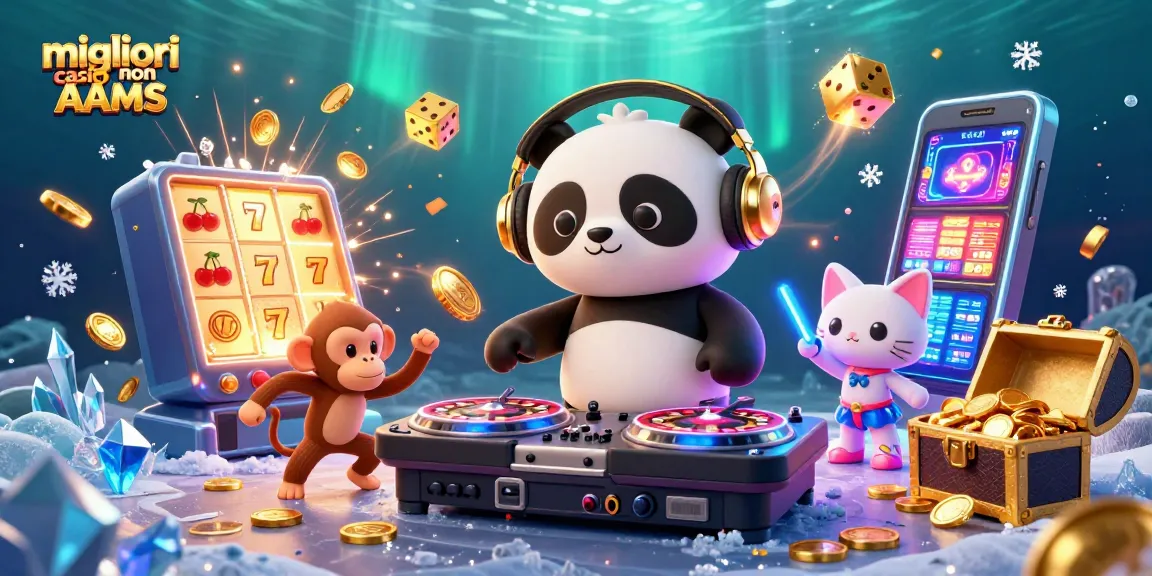 Vivi l'emozione con i migliori casino non AAMS con un panda DJ e simboli dinamici del casinò.