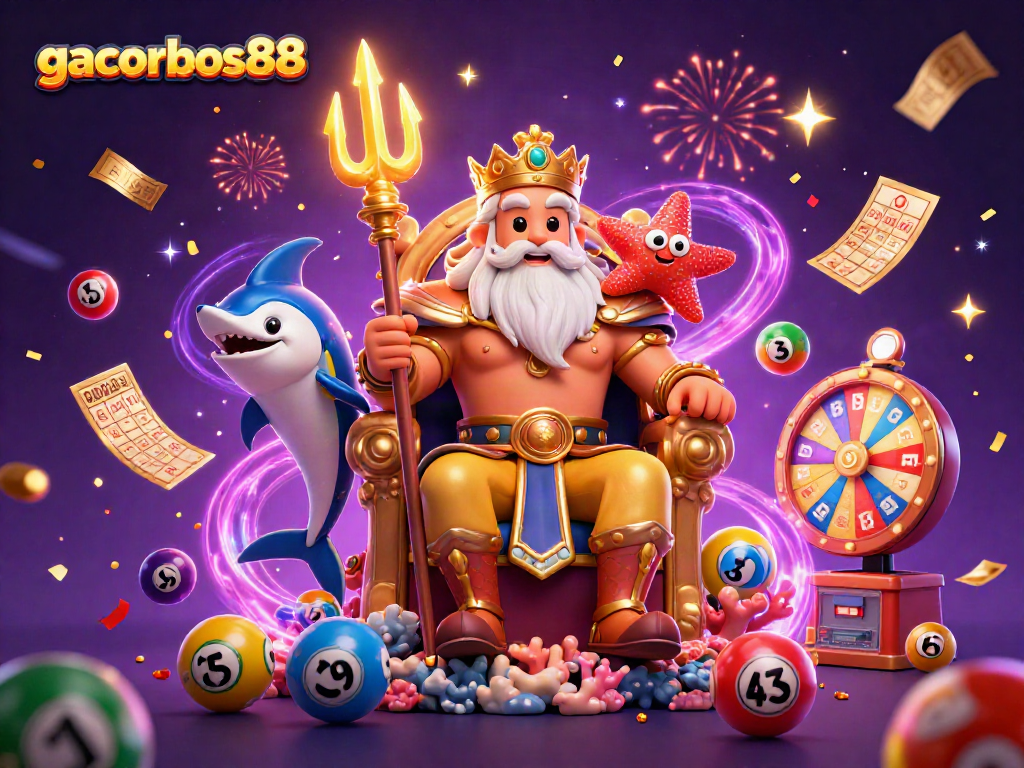 Play exciting games with gacorbos88 and discover vibrant lottery elements in this festive digital illustration.