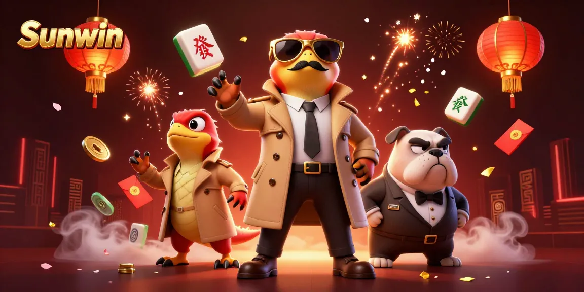 Join the excitement at Sunwin casino with raptors sneaking in, surrounded by vibrant gaming elements.