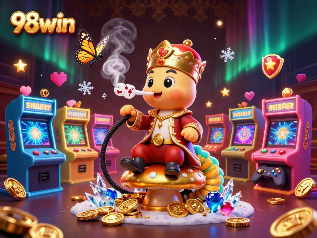 Engage with the captivating 98win gaming universe featuring vibrant characters and magical casino elements.