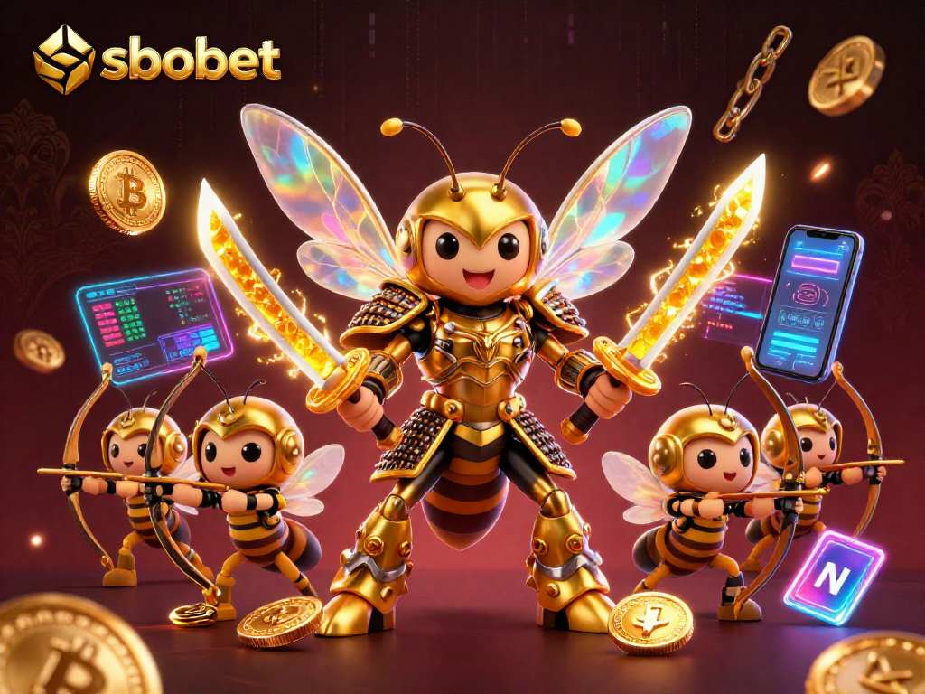 Enjoy sbobet betting action with a vibrant scene of unique characters and glowing coins!