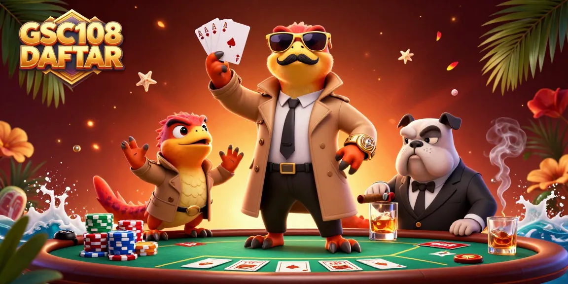 Play at GSC108 DAFTAR with three raptors sneaking into a VIP casino lounge.