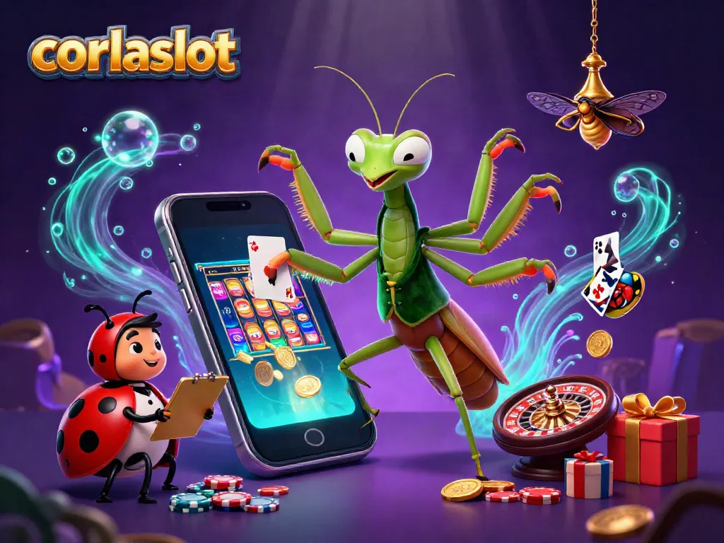 Play vibrant games on corlaslot with a lively mantis dealer at a bustling online casino.