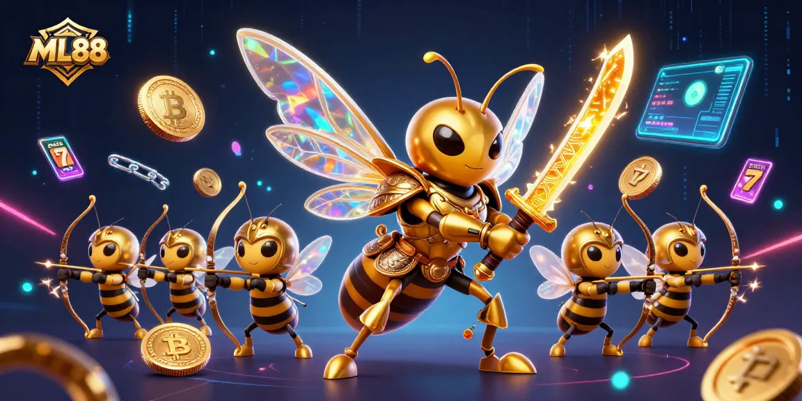 Engage in thrilling action at ML88 with a vibrant 3D representation of casino entertainment, featuring a unique hornet samurai.
