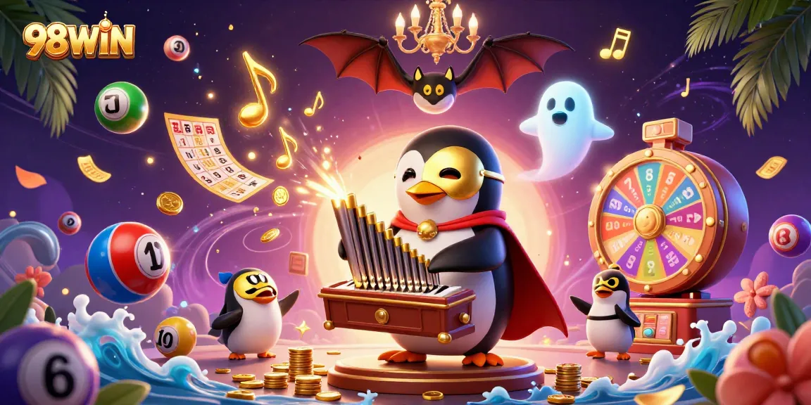 Experience the thrill of 98WIN with vibrant lottery elements and an enchanting casino atmosphere.