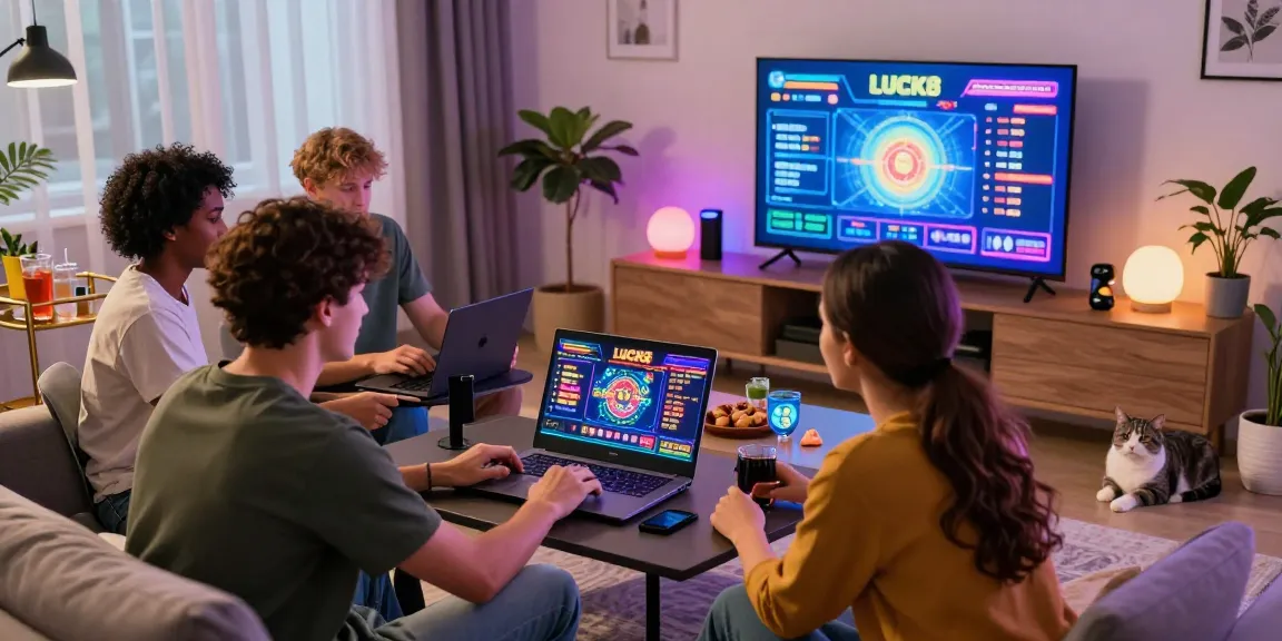 Friends enjoying an exciting LUCK8 gaming session in a stylish living room.