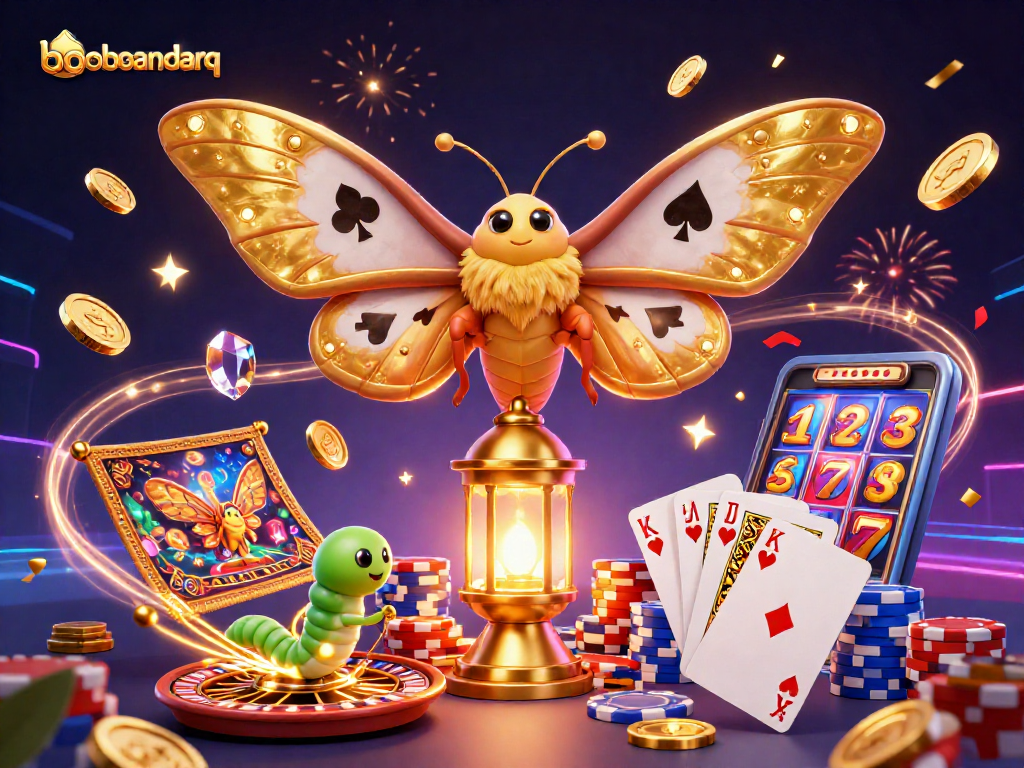 Experience the excitement at bosbandarq with vibrant casino elements and the majestic atlas moth.