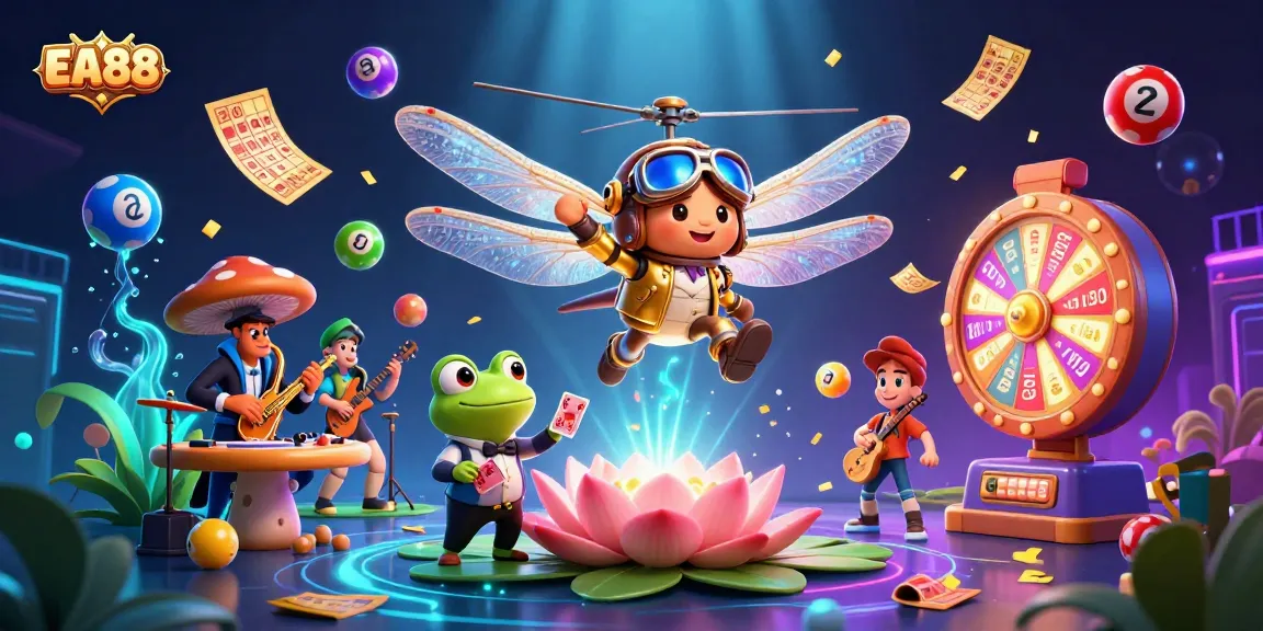 Experience the excitement of EA88 with jazz musicians, a dragonfly pilot, and vibrant lottery elements.