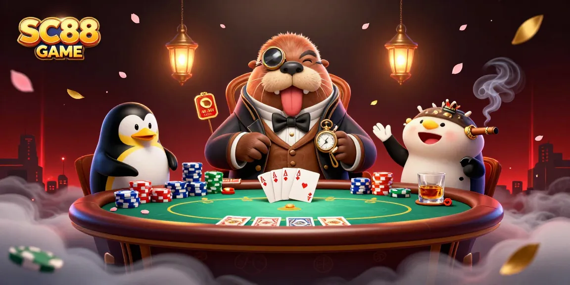 Experience the thrilling SC88 GAME at an underwater poker table with whimsical characters!
