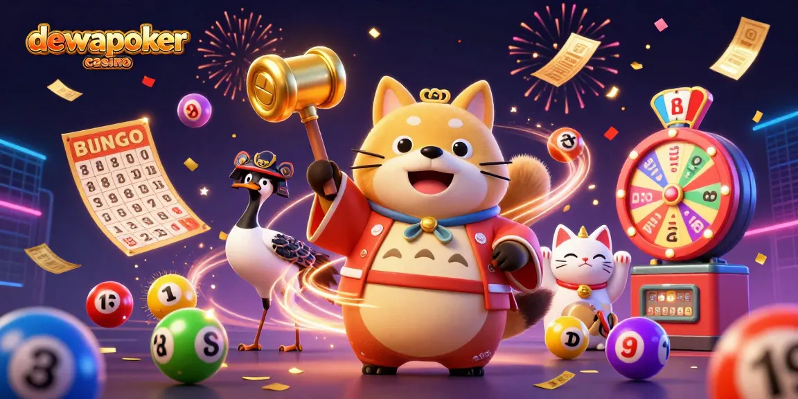 Experience the excitement at dewapoker casino with vibrant gaming elements and joyful characters.