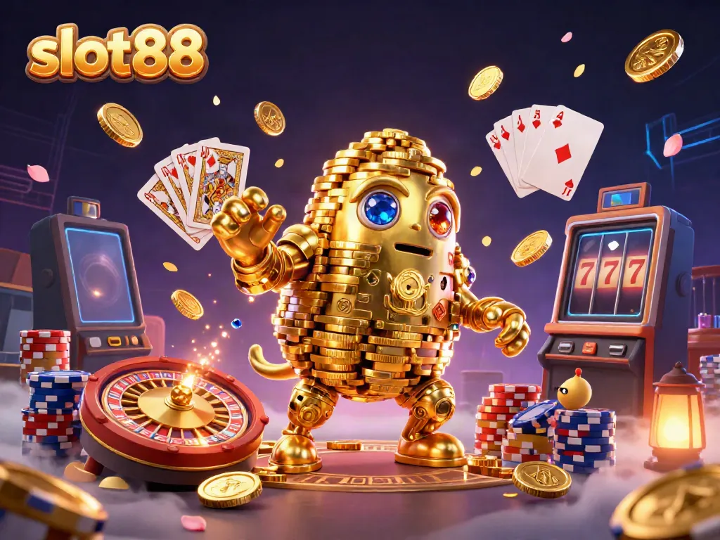 Slot88 menyajikan ilustrasi 3D menarik dari karakter perjudian modern di kasino.