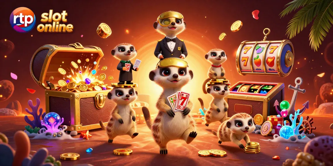 Menangkan rtp slot online dengan ilustrasi kasino karnaval yang penuh aksi oleh koloni meerkat.