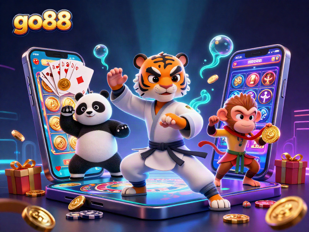 Experience go88 in a vibrant casino scene with 3D characters and dynamic gaming elements.