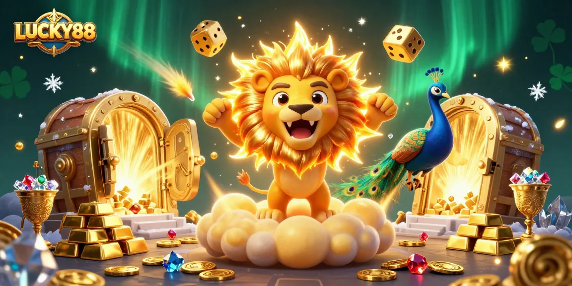 Experience LUCKY88 excitement with a vibrant 3D casino illustration showcasing thrilling gaming elements.