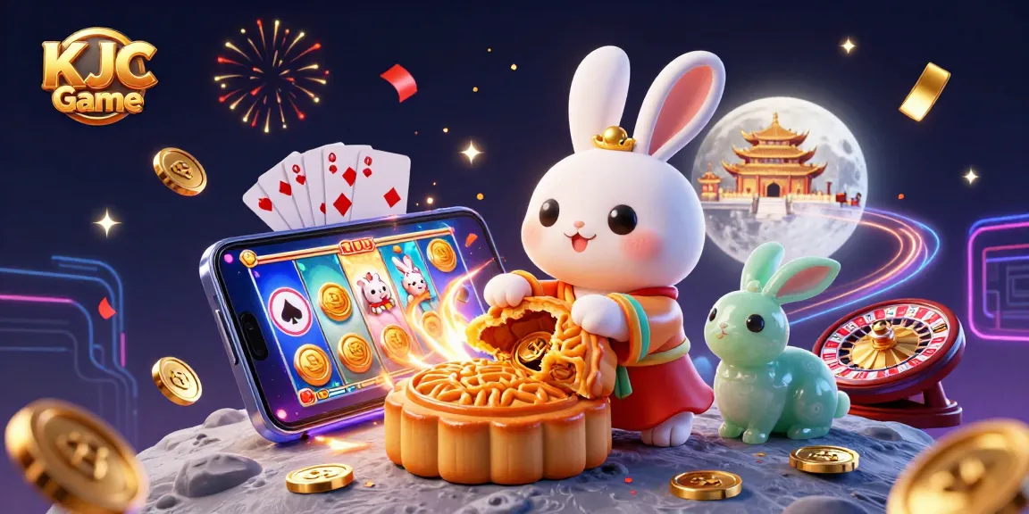Engage in the KJC Game with interactive fun featuring vibrant slot games, poker chips, and festive elements.
