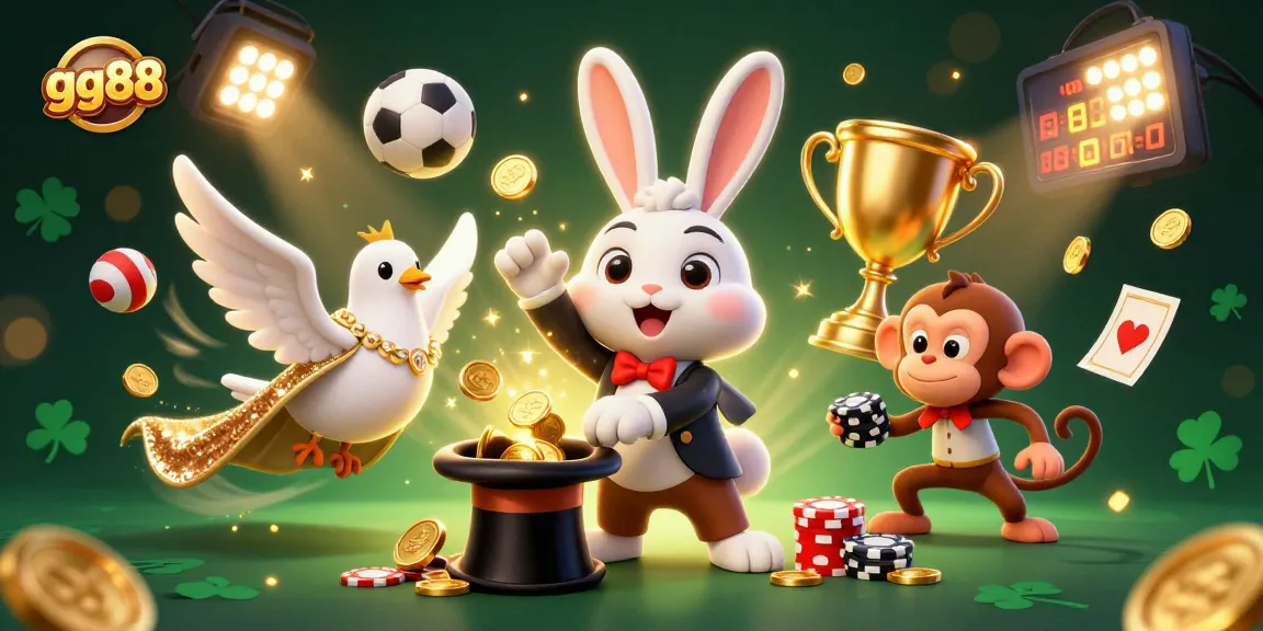 Engaging the charms of gg88, a magician rabbit reveals hidden treasures while surrounded by exciting casino elements.