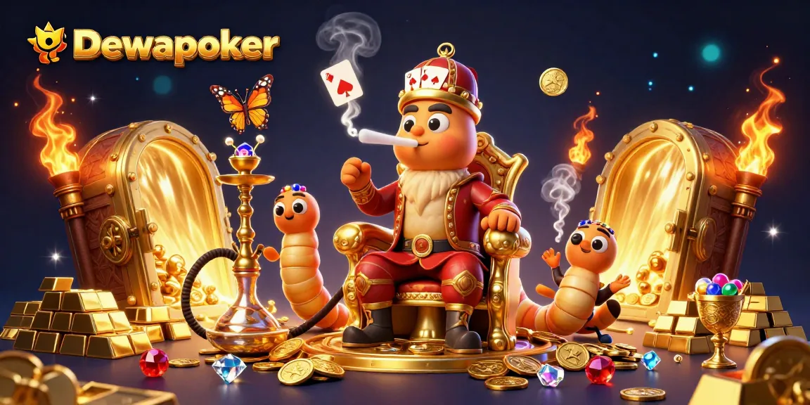 Dewapoker flourish while winning poker hands and riches unfold in vibrant casino-themed illustration.