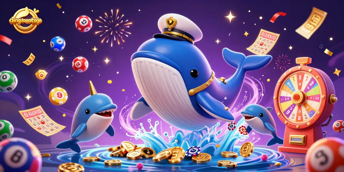 Dive into the excitement with dingdongtoge, featuring whales and dolphins amidst vibrant lottery elements.
