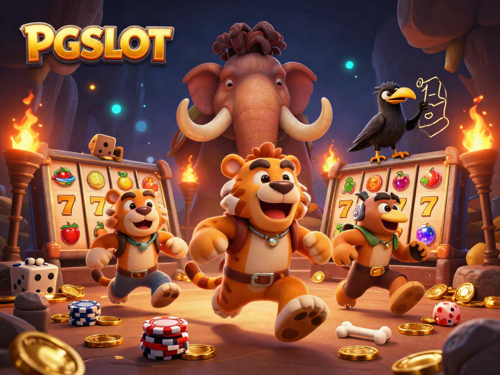 Experience thrill with PG SLOT in a vibrant prehistoric casino scene.