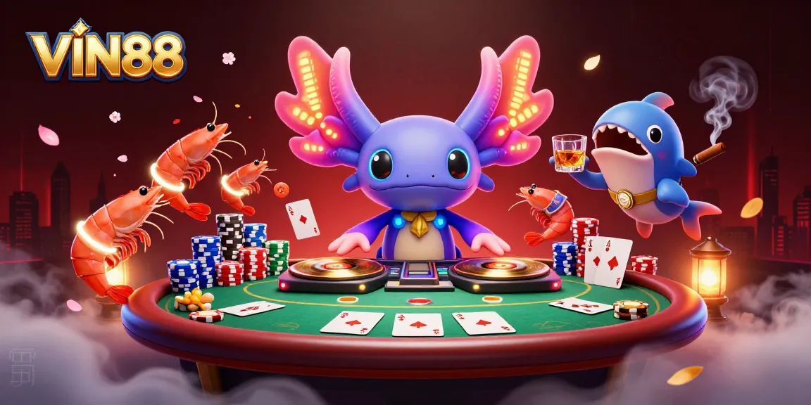 Engage in thrilling gameplay at VIN88 with vibrant casino elements and lively characters.